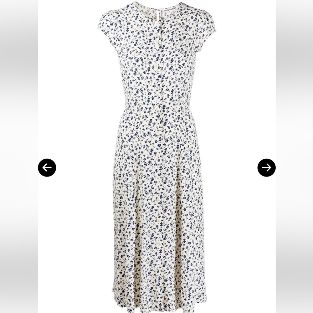 Reformation Fauna Blue and White Floral Midi Dress